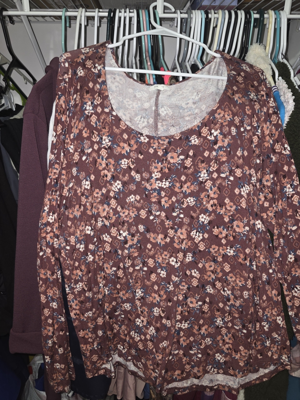 Maurices Rust Floral Scoop Neck Long Sleeve Blouse